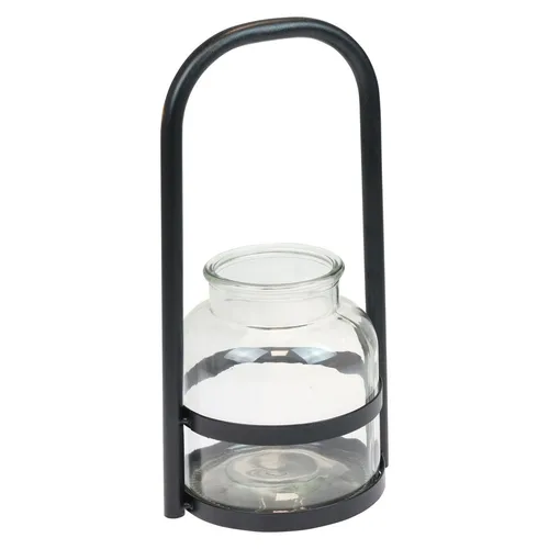 Windlicht Metall Glas Kerzenhalter Nostalgie Schwarz 14,5cm