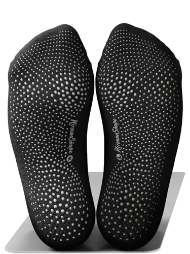 NirvanaShape Yoga & Pilates Socken [39-41, Schwarz] - Rutschfeste Yogasocken mit ABS Noppen für Damen u. Herren - Anti-Rutsch Stoppersocken aus bequemer Baumwolle [ÖKO TEX zertifiziert]