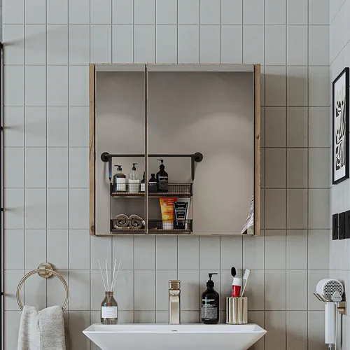 Roomart Badmöbel Set ATRIA 65 cm Unterschrank mit Waschbecken Spiegelschrank Hochschrank