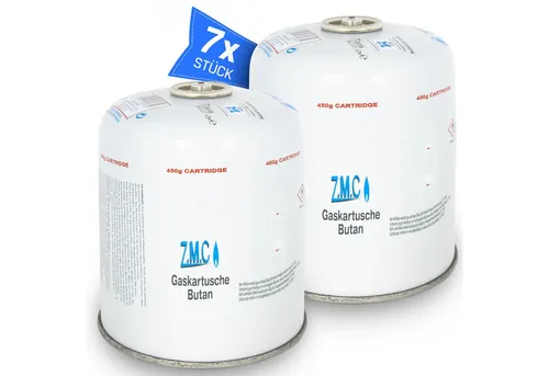 Z.M.C 7X Gaskartuschen 450g - Universelle Druckgasdose für Outdoor - Gaskartuschen für Unkrautbrenner, sicherer Sicherheitsverschluss, hohe Leistung von 450g, ideal für winterliche Aktivitäten und flexible Anwendungen.
