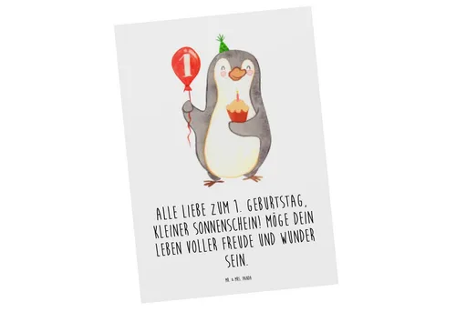 Mr. & Mrs. Panda Postkarte 1. Geburtstag Sonnenschein