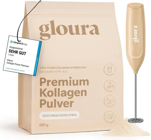 Gloura® Premium Kollagen Hydrolysat Pulver + Getränkemixer