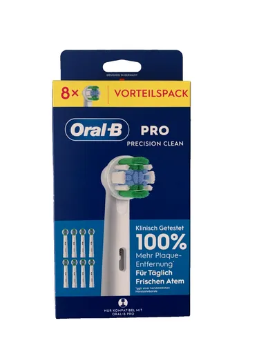 Oral-B Pro Precision Clean Aufsteckbürsten - Innovative Aufsteckbürsten mit X-förmigen Borsten für eine gründliche Reinigung. Indikator-Borsten zeigen den optimalen Wechselzeitpunkt an. Passend für alle wiederaufladbaren Oral-B Zahnbürsten.