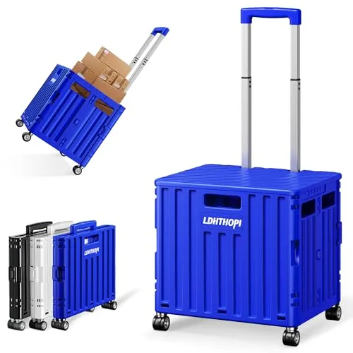 LDHTHOPI Einkaufstrolley klappbar 65L,MAX 50KG Trolley mit Teleskopgriff,4 Zerlegbaren Drehbaren Rädern,100 x 42 x 37 Hohe Kapazität Einkaufstrolley,für Einkaufen Picknick Aufbewahrungskiste,Blau