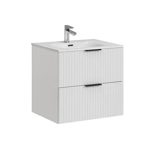 Lomadox Waschtisch 61cm mit Keramik-Waschbecken - Eleganter Waschplatz mit gerillter Front, Soft Close-Funktion und hochwertigem Keramik-Waschbecken, ideal für stilvolle Badezimmer.