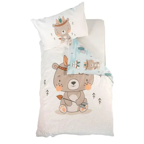Puckdaddy Kinderbettwäsche-Set Mare - Kleiner Bär 100x135cm, blau/Mehrfarbig