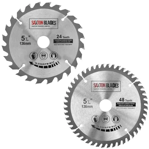 Saxton TCT Kreissägeblatt 136 mm x 20 mm (16 mm Ring) 24 & 48 Zähne Kompatibel mit Bosch, Makita usw. – Packung mit 2