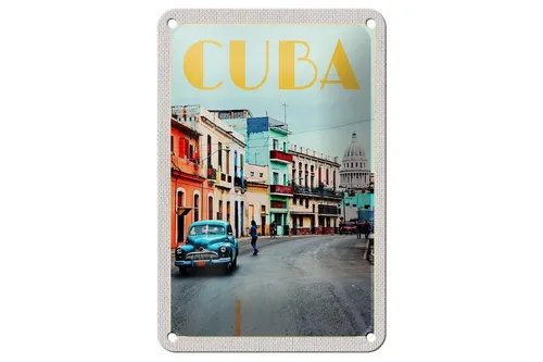 Blechschild Reise 12x18 cm Cuba Karibik Stadtzentrum Stadt Deko Schild