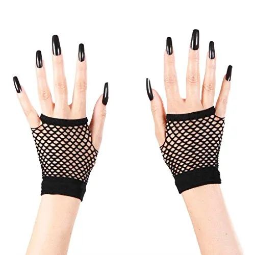 Amakando Netz Armstulpen Fingerlose Handschuhe schwarz 80er Jahre Disco Handstulpen Pulswärmer Fasching Burlesque Gothic Punk Handschuh Stulpen Hexenhandschuhe