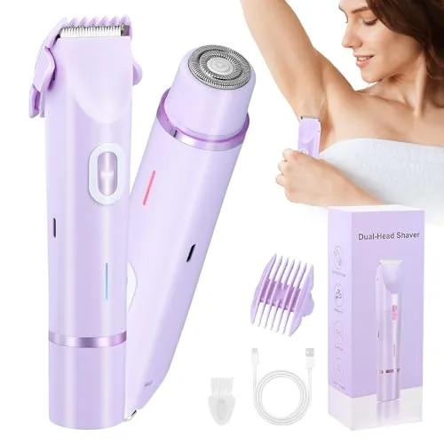 Focenat Damenrasierer Elektrisch 2-in-1, Dual-Head Intimrasierer für Frauen, Gesichtshaarentferner und Augenbrauentrimmer, Wiederaufladbar, Wasserdicht für Gesicht, Bein und Bikini