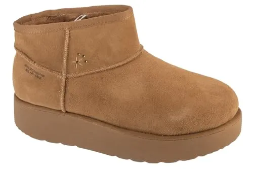 Skechers Schlupf-/Reißverschlußstiefelette Keep Cozy - Wanderschuhe mit warmem Kunstfellfutter und wasserabweisendem Obermaterial aus braunem Leder – ideal für kalte Wintertage und einfaches Hineinschlüpfen dank Hands Free Slip-Ins®.