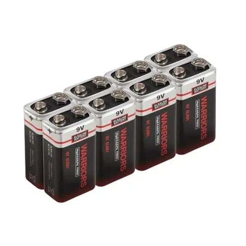 Warriors 8X 9V blockbatterie Batterie 9 Volt blockbatterie blockbatterien 9v alkalisch, Starke Leistung, Lange Lebensdauer, für Rauchmelder, Brandmelder, Alarmsensoren 6lr61 6F22 PP3 MN1604 (8)
