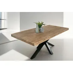 Esstisch 120 x 80 cm Rio, Esszimmertisch naturfarben, Mangoholz massiv, Spider-Gestell aus Metall schwarz, gerade Kanten - Braun
