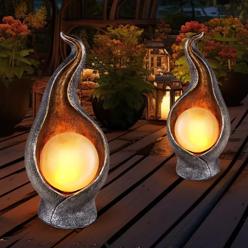 Solarleuchte Flammenoptik 2er Set - Lampen für den Außenbereich mit spritzwassergeschützter Flammenoptik, 36 LEDs für bis zu 8 Stunden warmweißes Licht, ideal für Garten und Eingangsbereich.