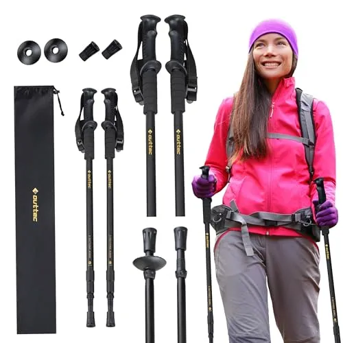 Outtec Wanderstöcke Faltbar – Gehstock Herren & Nordic Walking Stöcke Damen und Herren mit Anti-Shock-System, Teleskop-Konstruktion 65–135 cm, Ergonomischer Griff, Leicht & Robust aus Aluminium