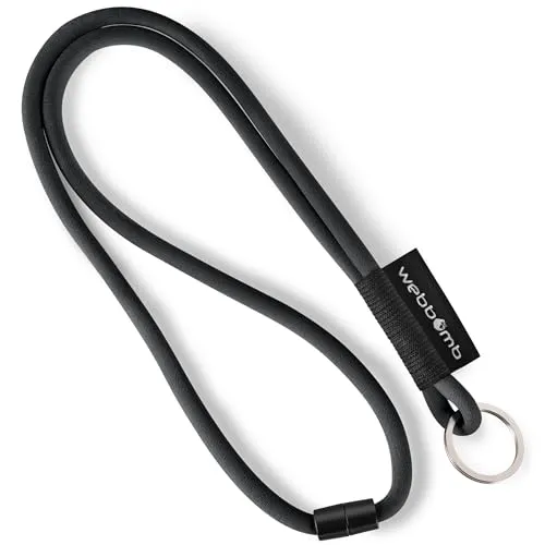 webbomb® Tubular Lanyard zweifarbiges Schlüsselband - rund weich und lang mit Sicherheitsverschluss und Schlüsselring als Schlüsselanhänger Key Chain für Ausweis Handy Schlüssel (schwarz)