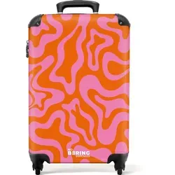 NoBoringSuitcases.com© Hartschalen-Trolley Orange mit Rosa-Muster, 55x35x20cm