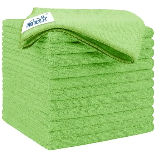 HOMEXCEL Mikrofaser-Reinigungstuch, 12 Stück, 31,8 x 31,8 cm, Mikrofaser-Handtücher für Autos, Ultra-saugfähig, fusselfrei, streifenfrei, Reinigungstücher für Auto, Küche und Fenster, Grün