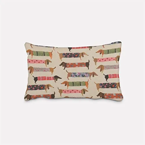 SCHÖNER LEBEN. Kissenhülle Baumwollstoff Dachshund Dackel beige bunt, Größe:40x60cm (HxB)