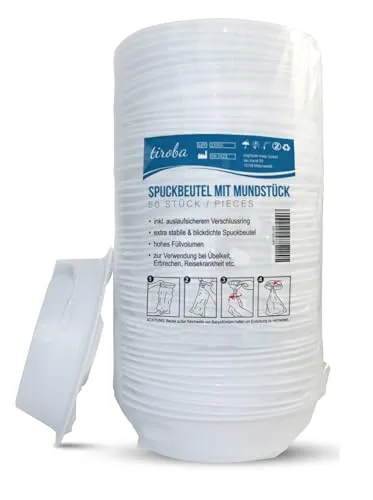 Spuckbeutel mit verbessertem Mundstück - blickdicht - hohes Fassungsvermögen - Brechbeutel Kotztüte Auffangbeutel Spuckbeutel (50)