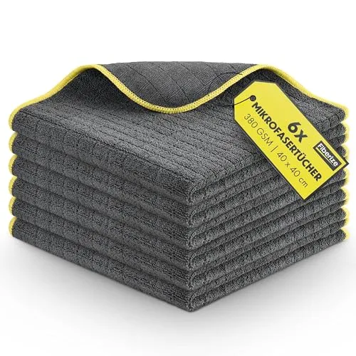 Fiberize® Mikrofasertücher Auto (6er Set) - flauschig weich & extrem saugstark - fusselfreie & lackschonende Autopflege, Poliertücher - 380GSM, 40x40cm