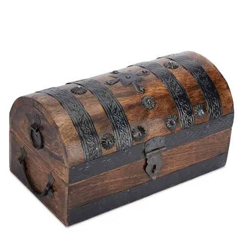 Ajuny pirate wooden treasure chest jewelry box large handmade 11x6 inch