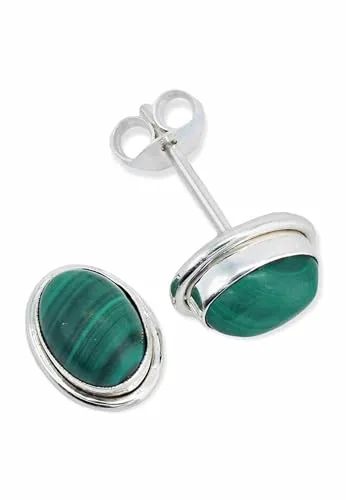 Ohrstecker 925 Silber Malachit grüner gestreifter Stein Edelstein Ohrringe echt Silber Damen Sterling Silber Stecker Geschenk(MOS-039-10)