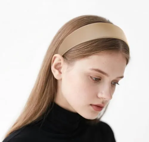 axy Breiter Haarreif mit Satin bezogen Haarband Vintage Klassik-Look Hairband Stirnband HRK1 (Beige)