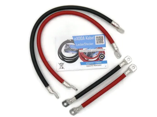 eXODA Kabel Set 50 mm² mit Kabelschuhen M8 Rot und Schwarz - Hochwertiges Kabelset mit flexiblen Kabelschuhen, ideal für zuverlässige Verbindungen. Made in Germany, perfekt für den Einsatz im Zubehör für Spannungsmesser.