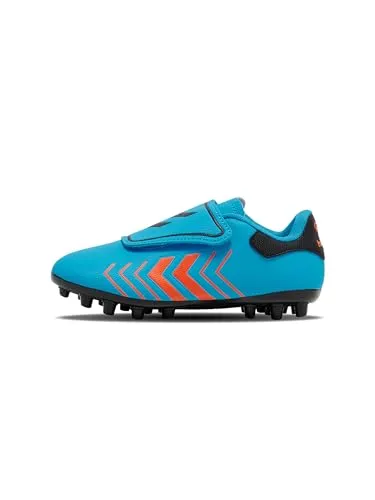 Hummel HATTRICK M.G. JR Fussballschuhe Blue/Orange 28 - Fußballschuhe für Kinder mit Multinocken-Technologie für optimalen Grip und atmungsaktiven Eigenschaften für ein angenehmes Tragegefühl, ideal für schnelle Richtungswechsel auf dem Spielfeld.