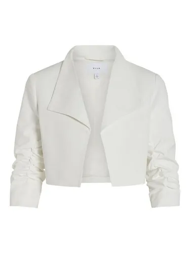 Vila Female Blazer Kurzer Offener - Damen Blazer ohne Verschluss mit gerafften 3/4-Ärmeln und Schulterpolstern für einen eleganten Look, ideal für jeden Anlass.