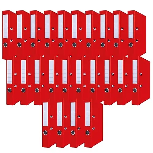OFFICER PRODUCTS PRODUCTS 24er Pack Ordner Rot DIN A4/50 mm/Papier Pappe/Kunststoffbezug PP Schlitzordner Büroordner Pappordner Aktenordner Metall Kantenschutz