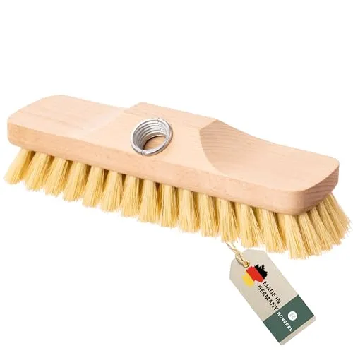 Schrubber, Schrupper aus Holz mit Naturborsten, Bodenbürste für Fliesen, Balkon, Terrasse, Garten, Außen, Innen, Boden