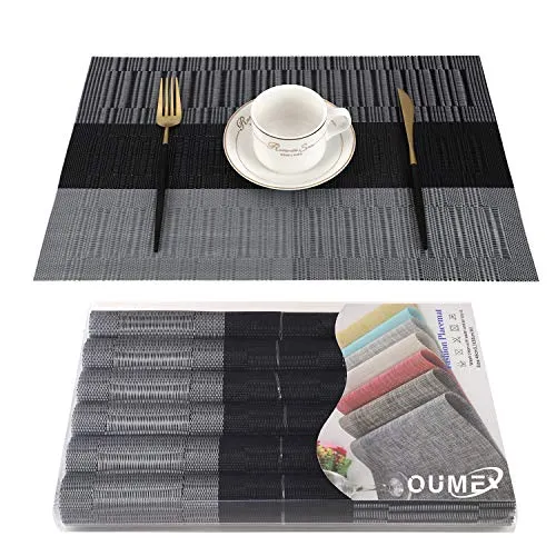 OUME Tischsets Abwischbar 6er Set Platzset Abwaschbar PVC rutschfest Abgrifffeste Hitzebeständig Platzdeckchen für Zuhause Restaurant, 30 x 45cm