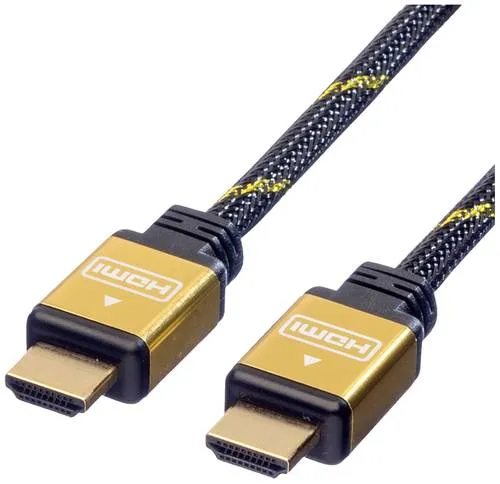 Roline HDMI Anschlusskabel HDMI-A Stecker 2.00m Schwarz, Gold 11.04.5502 4K UHD, doppelt geschirmt, vergoldete Steckkontakte