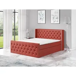 Boxspringbett GRO 120x200 mit 2 Bettkästen, Bonell-Matratze und Topper. Farbe: Rot - Rot
