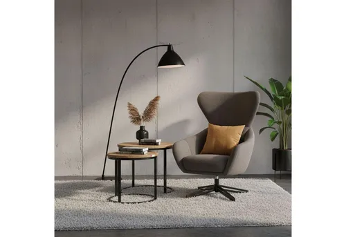 bene living Loungeset Fermo & Marconia - 3-teiliges Möbelset in Dunkelgrau - Stilvolles 3-teiliges Möbelset: Ohrensessel Marconia mit drehbarer Sitzfläche und 2 runde Couchtische aus edlem Mangoholz. Ideal für gemütliche Wohn- und Loungebereiche.