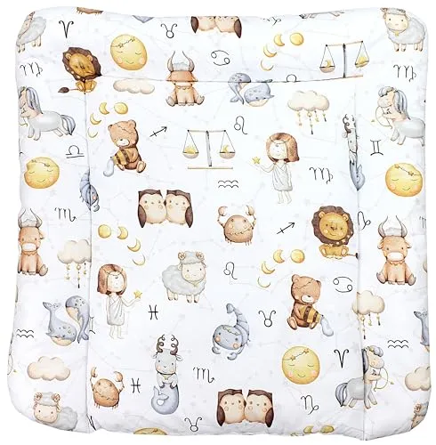 TupTam Baby Wickeltischauflage mit Baumwollbezug Gemustert, Farbe: Tierkreiszeichen, Größe: 70 x 60 cm
