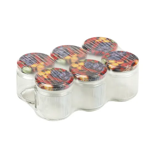 Einmachglas 210 ml rund 6er Set Deckel im Obstdekor Einmach Glas Gläserset neu
