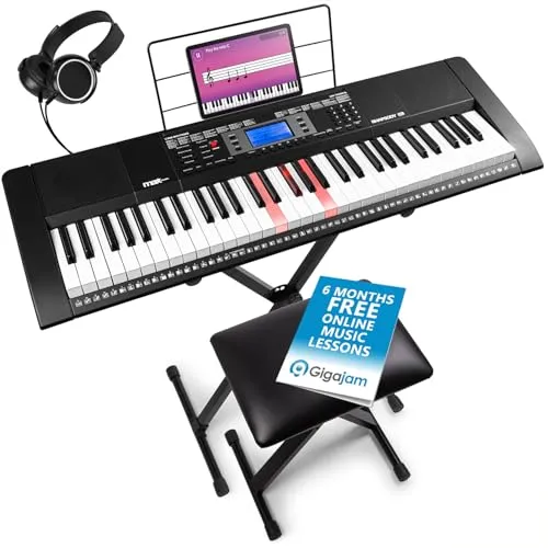 MAX Rhapsody61L - Keyboard mit Ständer, Hocker und Kopfhörer, 61 Leuchttasten, Keyboard Piano, E Klavier mit 300 Sounds & Rhythmen, Begleitautomatik, Lern-Funtkion