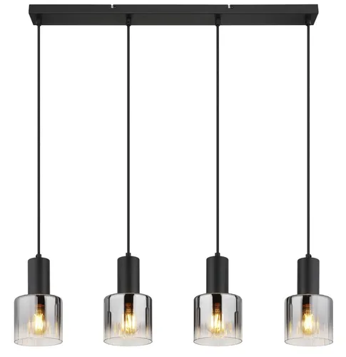JACK Esszimmerleuchte Hängelampe 4-Flammig E27 - Lampen mit modernem Design, schwarz-matt Metall und rauchfarbenem Glas für eine faszinierende Lichtstimmung. Ideal über Esstisch oder im Wohnzimmer.