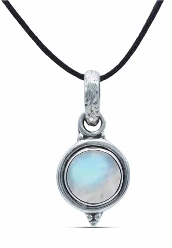 mantraroma Kettenanhänger 925 Silber Mondstein weißer Stein schimmer Edelstein Kettenanhänger Damen Sterling Silber Halskette Anhänger Geschenk (MAH-143-04)