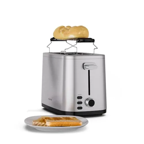 Klarstein Verosteel Toaster – Edelstahltoaster für 2 Scheiben 800 W, 7 Bräunungsstufen, Auftauen & Aufwärmen, Brötchenhalter, Krümelfach