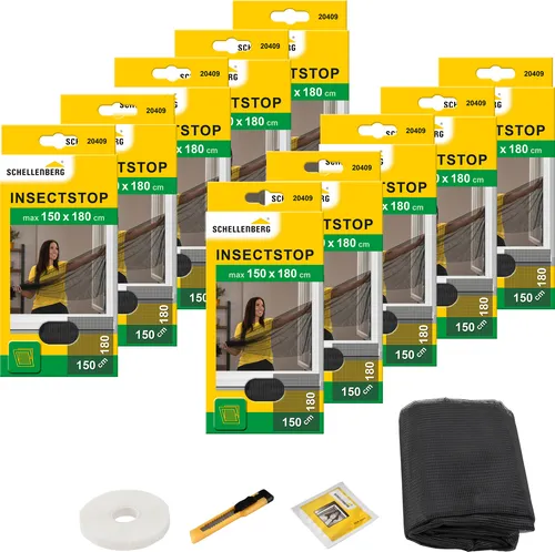 Schellenberg Fliegengitter 10er Pack 20409 - Insektenschutz ohne Bohren - Fliegengitter für Fenster, 150 x 180 cm, anthrazit, einfach zu montieren ohne bohren, UV-beständig und waschbar bis 30 °C, ideal für Mietwohnungen.