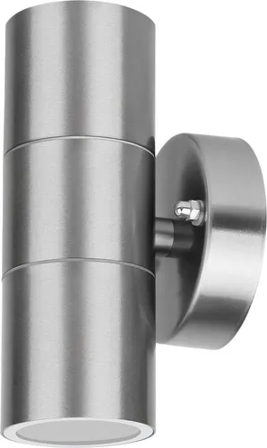 Grafner Edelstahl Wandlampe, mit nach oben und unten gerichtetem Lichtschein, IP44, 2x GU10 Fassung, Wandleuchte rund Down Light Wand Lampe Außen Hof Einfahrt nach oben unten scheinend