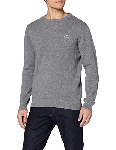 Gant Herren Classic Cotton C-Neck Pullover, Dark Grey Melange - Pullover für Herren mit normaler Passform, aus hochwertiger Baumwolle für optimalen Tragekomfort und stilvolles Design.