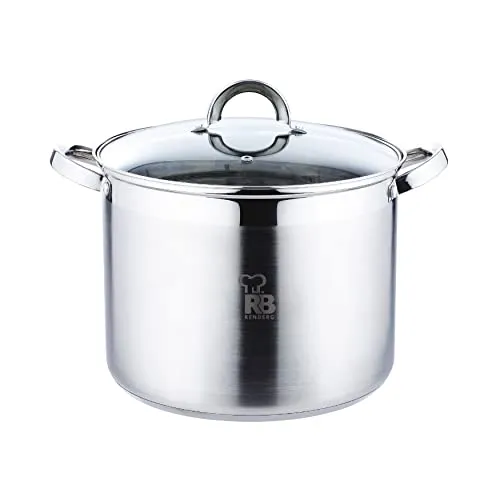 Renberg Alexander - Kochtopf Hoher Topf 28x21,5 cm| Mit Glasdeckel| Aus Edelstahl| 5-Schichtiger Kapselboden| Mit Messskala Für Alle Herdarten| 12 Liter