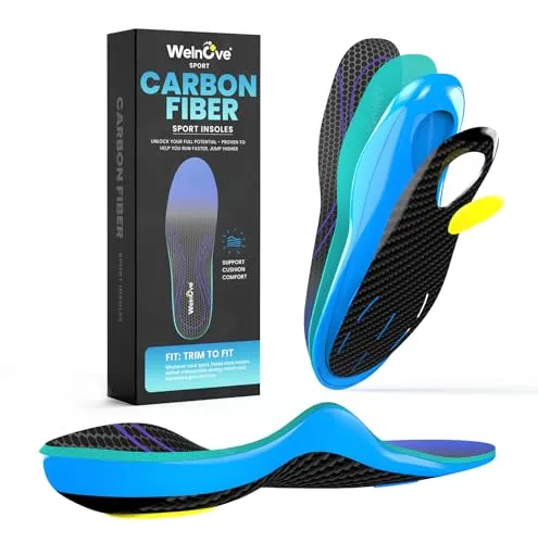 Welnove Kohlefaser Einlegesohlen mit Arch Support - Ergonomische Einlegesohlen aus Carbonfaser für optimalen Komfort und Dämpfung. Ideal für Sportarten mit hoher Belastung, bieten sie Unterstützung und Stabilität für Ihre Füße.