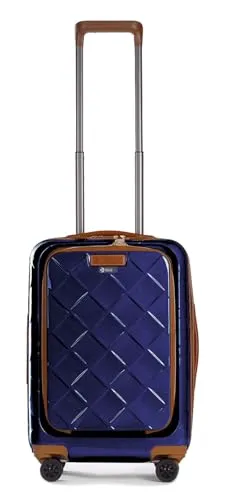 Stratic Leather & More 4-Rollen Trolley 55 cm - Blue mit Vortasche - Koffer mit exklusiver Vortasche für schnellen Zugriff auf Laptop und wichtige Utensilien, ausgestattet mit TSA-Schloss und NFC-Chip für innovative Funktionen.