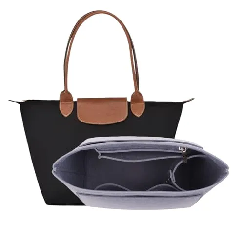 D.DUO Tascheneinsatz-Organizer, Geldbörsenzubehör,Passend Für Longchamp Tragetasche mit langem Griff (Grau,L(langer Griff))